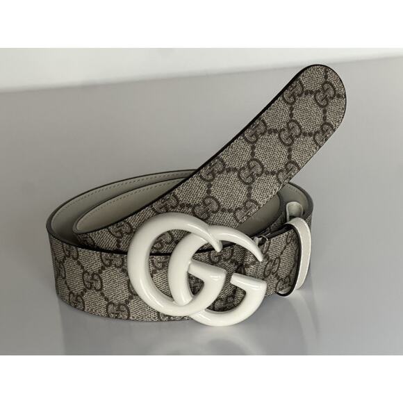 Gucci Canvas/Leather GG Marmont Supreme Belt Ebony/M White 115/46 IT NWT 400593 - Picture 1 of 8